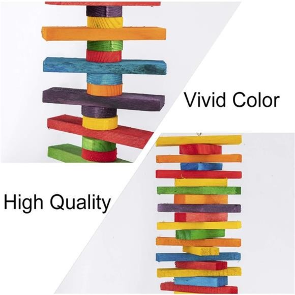 2Pcs Bird Toys -Parrot Toys with Multicolored Natural Wooden Blocks,Bird Chewing - Picture 4 of 6